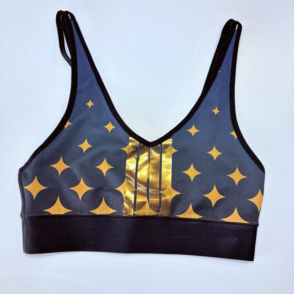 Ultracor Women's M Navy Gold Star Print Strappy Sports Bra Athletic